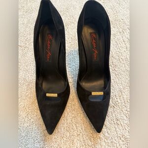 Kendall Miles Black Suede Gold-Plated Pointed-Toe Pumps Size 38.5 / US 8.5